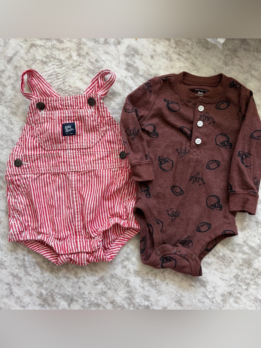 Oshkosh B’gosh Baby Boy Overalls & Football Long Sleeve Onesie 6 months